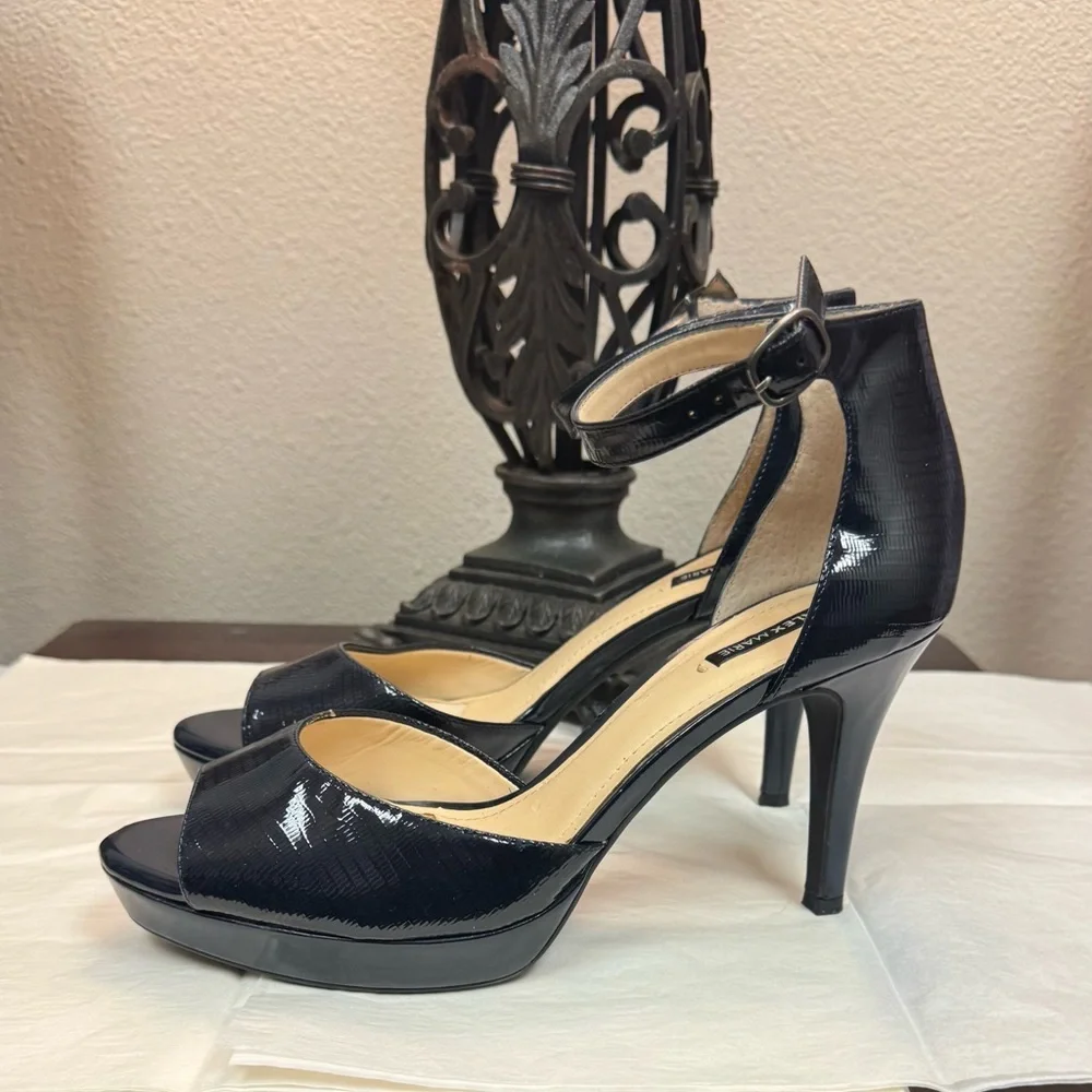 Alex Marie Navy Patent Leather Heels 9.5M | Ankle Strap Career Cocktail
